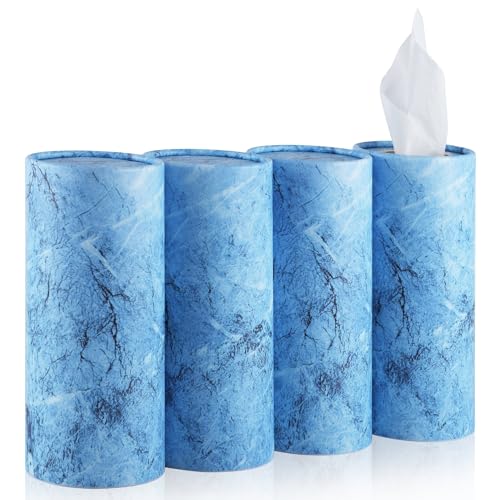 SINGARO Car Tissue Holder, 4 Pack Car Cup Holder Facial Tissues with Travel Tissue Bag, Quick and Convenient Flower Combination Box(4 Canisters/200 Tissues) Blue - color: Blue