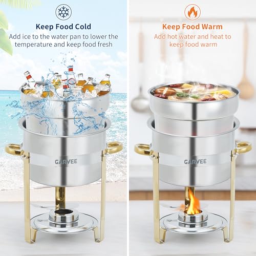 GarveeHome 7QT Round Soup Chafer Sets of 2, Commercial Soup Warmer with Pot, Notched Lids & Fuel Holders, Stainless Steel Food Warmer for Buffets Parties Wedding Banquets Catering, Gold - color: Gold, size: 7QT-2 Pcs