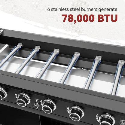 Royal Gourmet GB6000 6 Burner Propane Gas Griddle with Folding Side Tables