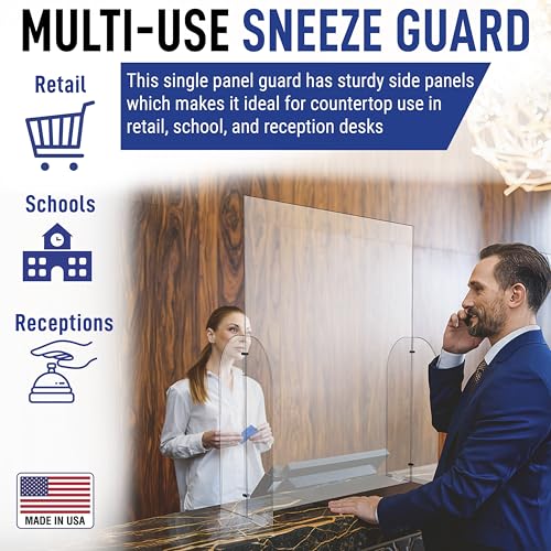 Clear Acrylic Single Panel Protective Barrier/Guard for Counter, Reception, Desk, Checkout Shield (30" x 42") - Guards Employees, Cashiers, and Customers from Coughing and Sneezing