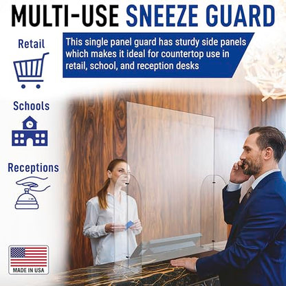 Clear Acrylic Single Panel Protective Barrier/Guard for Counter, Reception, Desk, Checkout Shield (30" x 42") - Guards Employees, Cashiers, and Customers from Coughing and Sneezing