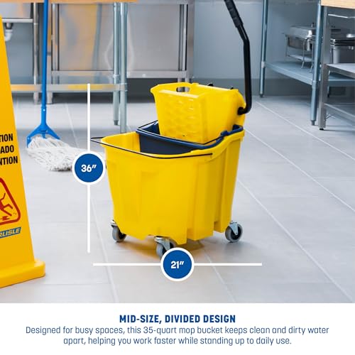 Carlisle FoodService Products Omnifit Mop Bucket with Side Press Wringer and Soiled Water Insert for Floor Cleaning, Kitchens, Restaurants, And Janitorial Use, Polypropylene (Pp), 35 Quarts, Brown - color: Brown