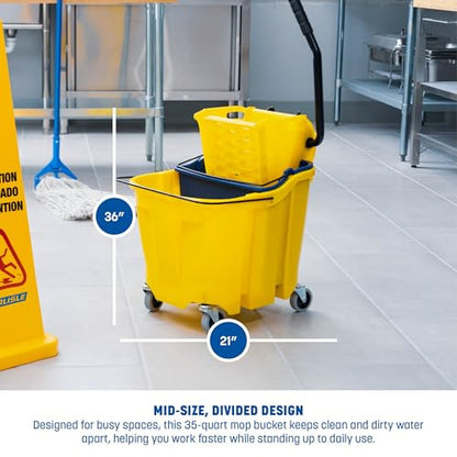 Carlisle FoodService Products Omnifit Mop Bucket with Side Press Wringer and Soiled Water Insert for Floor Cleaning, Kitchens, Restaurants, And Janitorial Use, Polypropylene (Pp), 35 Quarts, Brown - color: Brown