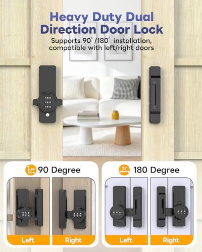 Sliding Barn Door Lock, 3-Digit Password Locks, Black - color: Black