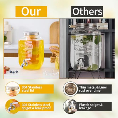 1 Gallon Glass Beverage Dispenser, Drink Dispenser With Fruit Infuser, Stainless Steel Spigot - Drink Dispensers for Parties, BBQ,Picnic,Weddings - size: 1 Gallon Single