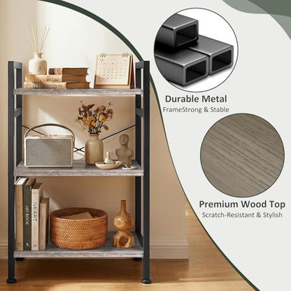 3 Tier Bookshelf, Free Standing Bookcase with Open Storage Shelves - color: Grey Wood, size: 3 Tier