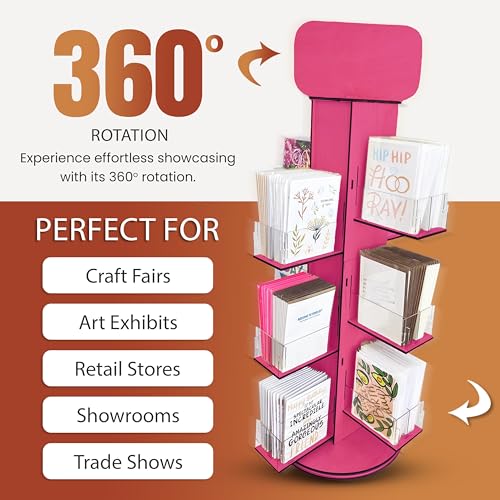 4-Sided Rotating Display Stand - Stationary, Greeting Cards, Stickers, Postcards, Coasters, Napkins - Heavy-Duty, Smooth Rotation, Easy to Assemble, Craft Shows, Trade Shows, Farmers Markets (Pink) - color: Pink