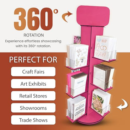 4-Sided Rotating Display Stand - Stationary, Greeting Cards, Stickers, Postcards, Coasters, Napkins - Heavy-Duty, Smooth Rotation, Easy to Assemble, Craft Shows, Trade Shows, Farmers Markets (Pink) - color: Pink