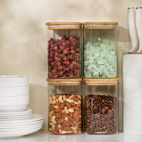 D2scrma 37oz/1.2Qt/1100ml Square Glass Storage Containers with Lids 6-Pack - size: 37oz*6
