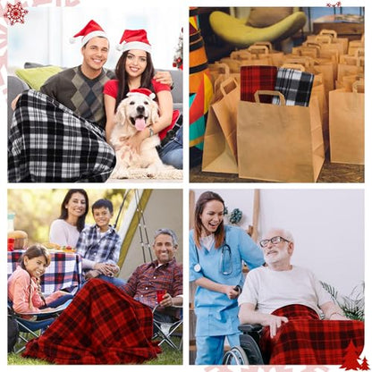 Preboun 24 Pack Bulk Christmas Fleece Throw Blankets, Striped Plaid - style: Striped Plai