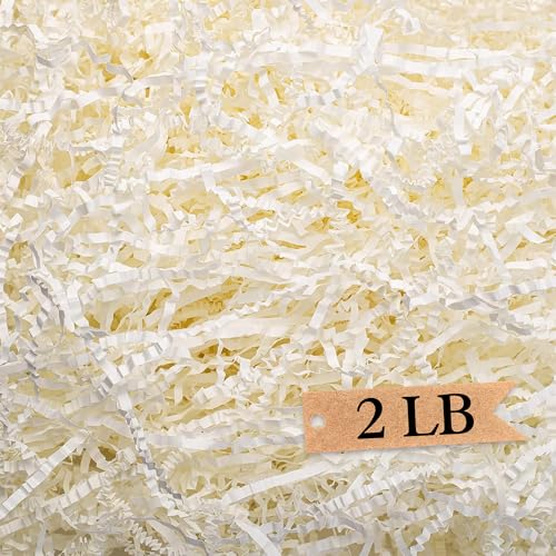 Art Secret Crinkle Cut Paper Shred Filler for Packing and Filling Gift Baskets - 2 LB (White) - color: White