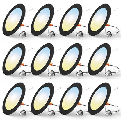 FREELICHT 12 Pack Retrofit LED Recessed Lighting 6 Inch, 5CCT, Black - color: Black, size: 6 Inch