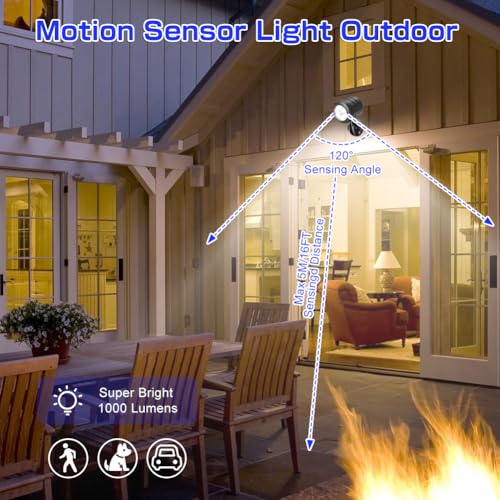 Motion Sensor Outdoor Lights, 1000LM Ultra Bright Wireless Sensor Light with Remote Control, IP65 Waterproof Motion Detector Security Light for Outside, Front Door, Yard, Garage, Stair