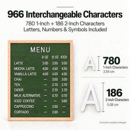 24 x 30 Inch Green Felt Letter Board, Large Menu Board with 966 Characters - color: Green
