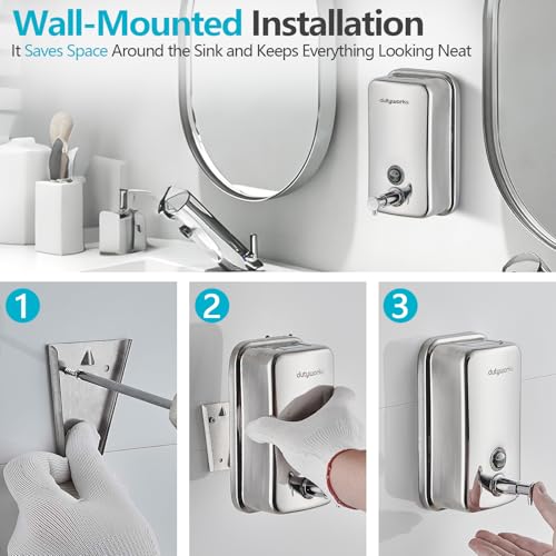 304 Stainless Steel Soap Dispenser Wall Mount, 800 mL - size: 27.05 fl.oz./ 800ml