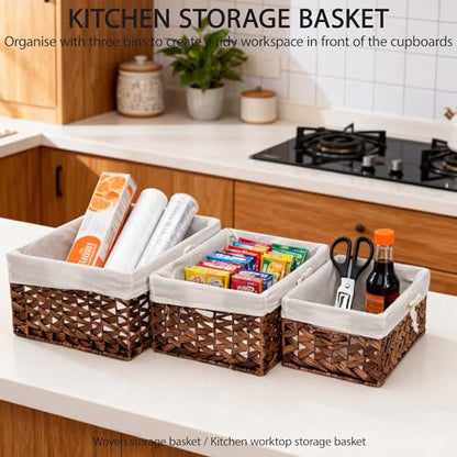 KINGWILLOW Wicker Basket Set of 3 with Removable Liner - size: Set of 3