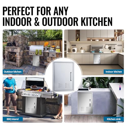 Outdoor Kitchen Doors, 20x27 Inch 304 Stainless Steel BBQ Access Door with Vent, Double Steel Doors for Outdoor Grill Island - size: 20W x 27H- Left