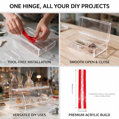 Transparent Acrylic Piano Hinge, Self-Adhesive, 12" Continuous Hinge for - color: 1PCS