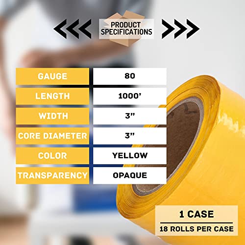 PSBM Dark Yellow Mini Stretch Film/Wrap 3 Inch x 1000 Feet 80 GA 18 Rolls - color: Yellow, size: 3 Inch