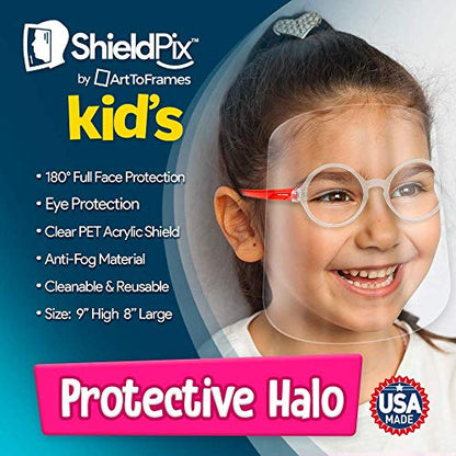 ArtToFrames Protective Kids Face Shield 5 Pack, Fully Transparent Face and Eye Protection from Droplets and Saliva with ReusableRound Red Glasses and Replaceable Shield, Anti-Fog PPE - color: Kids Red, size: 5 Pack