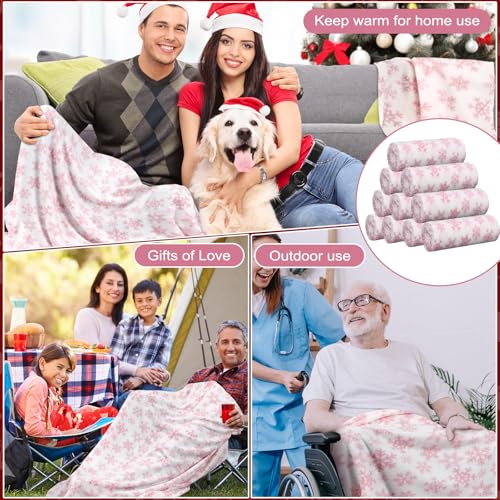 Preboun 24 Pack Bulk Christmas Fleece Throw Blankets, Pink Snowflake - style: Pink Snowflake