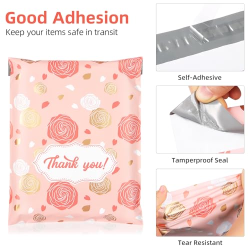 10x13 Inch Poly Mailers, Pink Golden Roses, 100 Pack Self Sealing - color: Pink Gold Roses