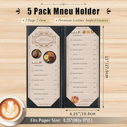 Menu Covers 4.25 x 11", 5 Pack 2 View Leather Restaurant Menu Holders - size: 2 Page 2 View