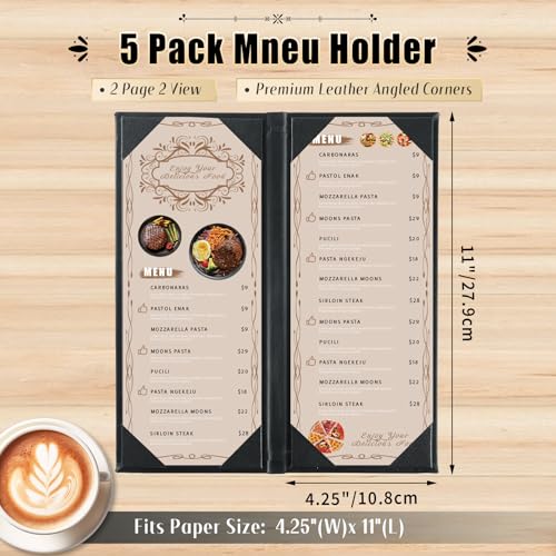 Menu Covers 4.25 x 11", 5 Pack 2 View Leather Restaurant Menu Holders - size: 2 Page 2 View