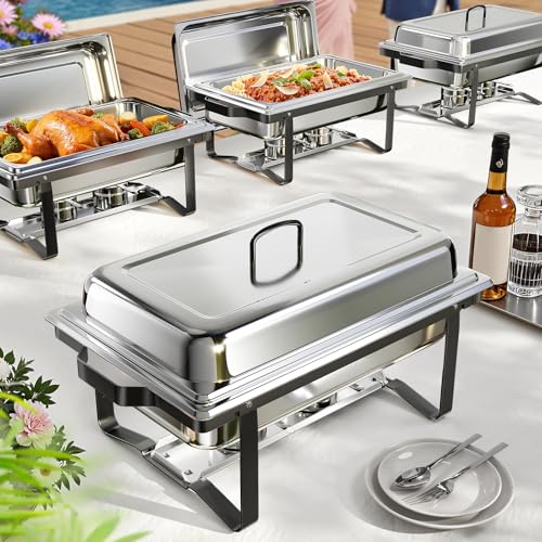 Chafing Dishes for Buffet 4 Pack, 9QT Chafing Dish High Grade Stainless Steel Chafer Complete Set,Steel Handle, Catering Events Complete Buffet Warmer Set (Black, 4) - color: Black, size: 4