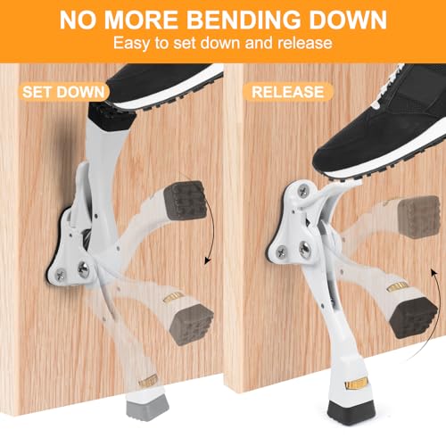 2 Packs Heavy Duty Kickdown Door Stopper, One Touch Adjustable Kickdown Door Stop for Heavy Doors, 4 in Metal Door Kickstand with Rubber Tip & Wall Protectors for Wide Doors- White - color: White, size: 4 inch x 2pack
