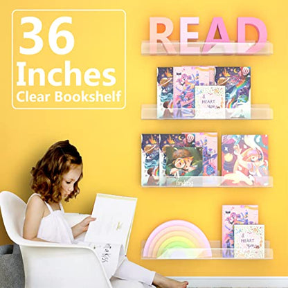 2 Pack 36 Inch Clear Acrylic Kids Wall Bookshelves,Display Rack - color: 36in-clear