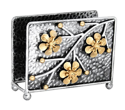 OwlGift Sakura Napkin Holder, Cherry Blossom Design Metal Freestanding Tissue Dispenser Organizer Iron Tabletop Paper Napkin Holder Stand for Home Kitchen Restaurant Picnic Party, Silver - color: V Silver