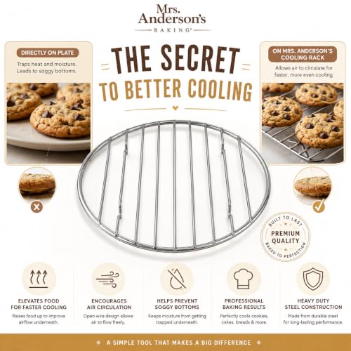 Mrs. Anderson's Baking Professional Round Cooling Rack, Heavy Duty Steel, 6 x 6 x 0.5-Inches - size: Round - 6-Inch