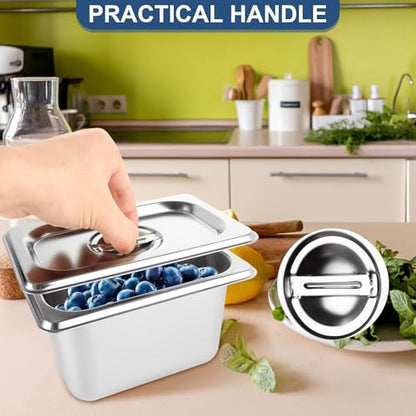 8 PCS Stainless Steel Hotel Pans with Lids 1/9 Size 4 Inch Deep Stainless Steel Steam Table Pan with Lids Metal Food Pans with Lid for Hotel, Restaurant, Buffet, Home - size: 1/9 Size 4 Inch