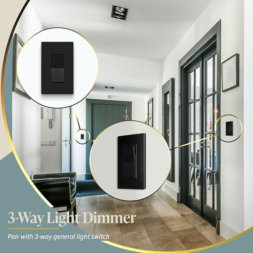 TOPGREENER 300W LED Dimmer Switch, Single Pole or 3-Way, Black, 2P - color: Black