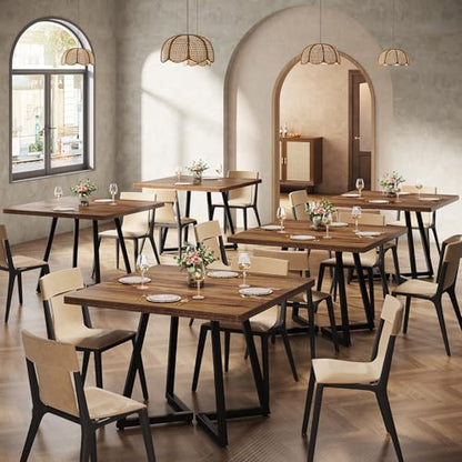 Tribesigns Square Commercial Dining Table Set of 4, 31.5" Heavy Duty Dinner Table with Metal Base, Wooden Kitchen Table for Restaurant, Cafe, Bakery, School, Apartment (Chairs are not Included) - color: Brown, size: Square-4PCS