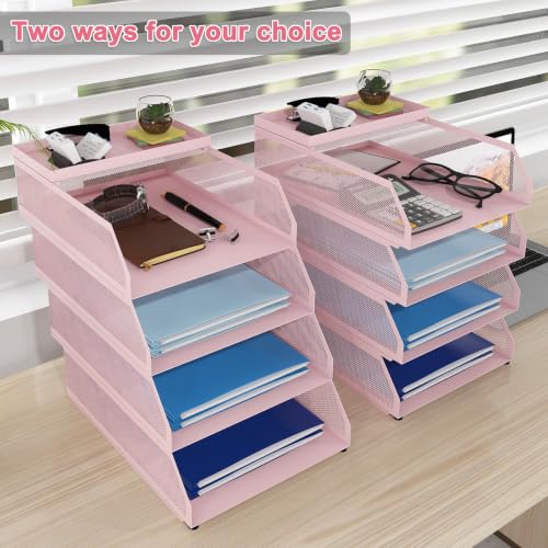 Natwind 4-Tier Stackable Metal Mesh Desk Paper Tray Organizer,Pink - color: Pink, size: 4 tier