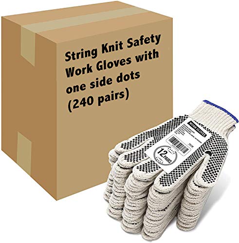 Evridwear Cotton Polyester String Knit Shell Safety Protection Work Gloves for Painter Mechanic Industrial Warehouse Gardening Construction Men One Case (12 PairsX20) With One Side dots, M Size - color: One Side Dots - 240 Pairs, size: Medium