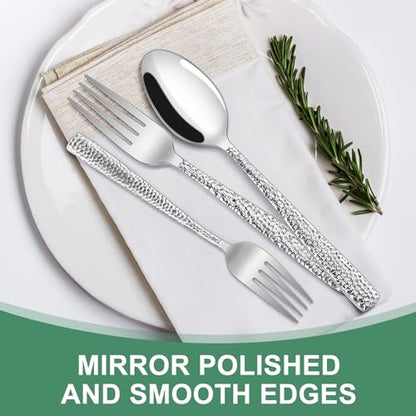 Hammered Silverware Set, 40-Piece Stainless Steel Wave Flatware Set for 8, Food-Grade Tableware Cutlery Set, Utensil Sets for Home Restaurant, Mirror Finish, Dishwasher Safe - style: Wave Hammered