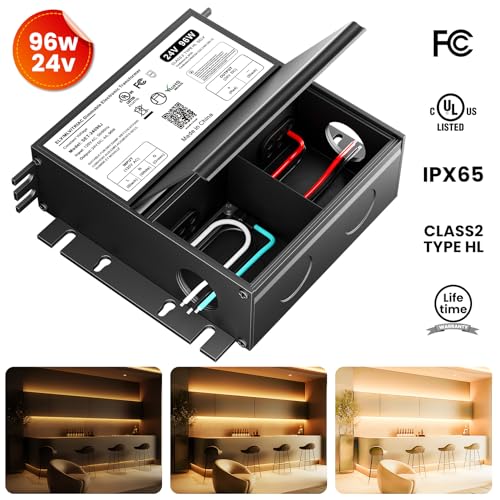 96W Dimmable LED Driver 24V, Compatible with Lutron&Leviton Dimmer - size: 96W24V with junction box