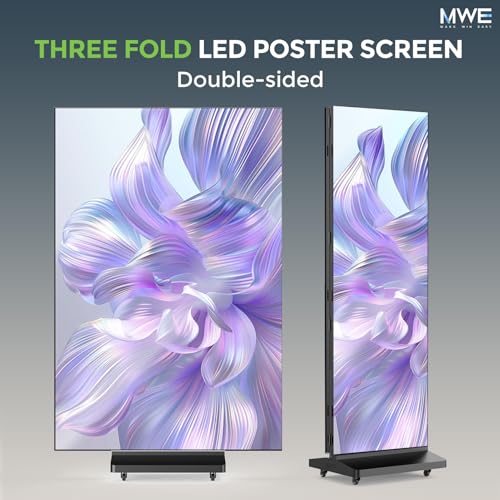 MWE P1.86 Tri-Fold LED Poster Screen with Flight Case, 90" Dual-Sided LED Digital Signage Display with Publishing System, Foldable Advertising Display Kiosk Video Wall for Events, WiFi/USB/HDMI - size: 90"-Tri-fold