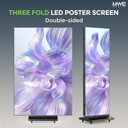 MWE P1.86 Tri-Fold LED Poster Screen with Flight Case, 90" Dual-Sided LED Digital Signage Display with Publishing System, Foldable Advertising Display Kiosk Video Wall for Events, WiFi/USB/HDMI - size: 90"-Tri-fold