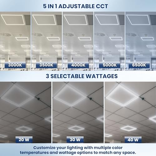 Nothing BUT LEDs 2x2 FT Edge-Lit Frame LED Panel Lights, 5CCT Selectable 3000K‑6500K & 20W/30W/40W, 5000LM, 0‑10V Dimmable, Drop Ceiling Grid Light Fixture, Damp Rated ETL Listed, 100‑277V – 4 Pack - size: 2x2 4Pack