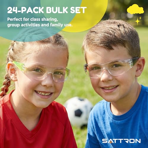 Kids Safety Glasses 24 Pack, ANSI Z87.1 Bulk Clear Lens Child Protective Glasses Scratch and Impact Resistant Youth Safety Goggles with Multicolor Frame for School Science DIY - color: Clear