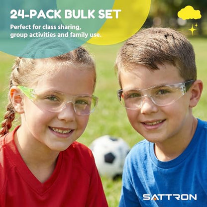 Kids Safety Glasses 24 Pack, ANSI Z87.1 Bulk Clear Lens Child Protective Glasses Scratch and Impact Resistant Youth Safety Goggles with Multicolor Frame for School Science DIY - color: Clear