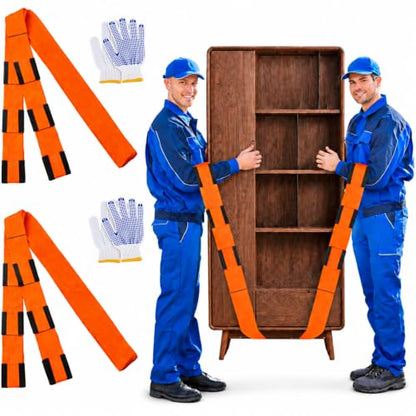 Moving Straps Upgrade Width, 2-Person Lifting and Moving System with 2 Pairs of Cotton Gloves, Lifting Wrist Straps for Moving Appliances, Furniture, Support up to 800lbs