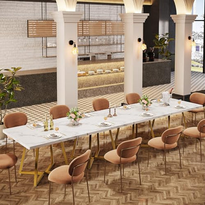 Tribesigns Square Dining Table Set of 2, 31.5" Modern Gold Dinner Table with Metal Base, Wooden Kitchen Table for Dining Room, Small Space, Apartment (Chairs are not Included) - color: White & Gold, size: Square-2PCS