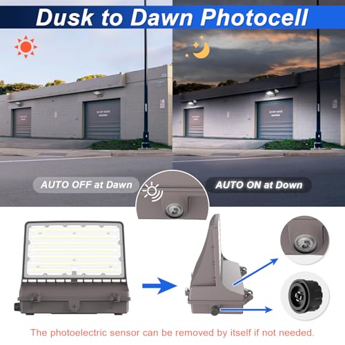 120W LED Full Cut-Off Wall Pack Light with Photocell, 5000K Wattage Tunable - size: 60/80/100/120W