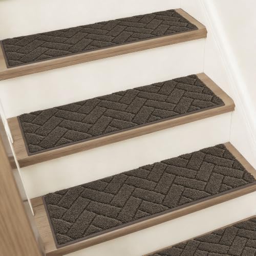 BEQHAUSE Non Slip Stair Treads for Wooden Steps 28" x 9", 15pcs, Brown - color: Brown - Geometric, size: 28 in X 9 in (15 Pieces)