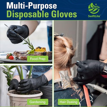 SWIFTLITE Black Nitrile Gloves Disposable Latex Free, Food Safe - color: 05-black(small 300)